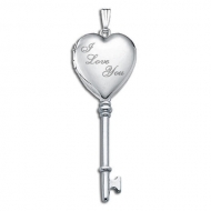 14k White Gold  I Love You  KEY Heart Locket
