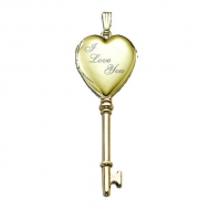 Solid 14K Yellow Gold Small Heart  I Love You  KEY Locket