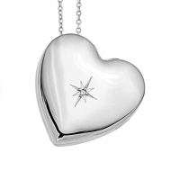 Sterling Silver Side Dangle Heart Locket with Cubic Zirconia