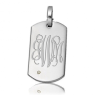 Stainless Steel  Dog Tag Pendant with Diamond   14K Setting
