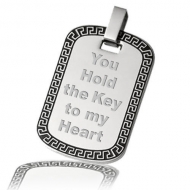 Stainless Steel Laser Etched Greek Key Dog Tag Pendant