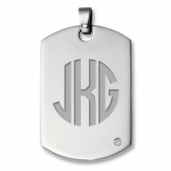 Engraveable Titanium   Stainless Steel Dog Tag Pendant with Diamond