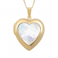Solid 14K Yellow Gold Mother Of Pearl Heart Locket