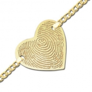 Single Heart Fingerprint Footprint Engraved Bracelet w  Curb Chain