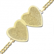 Double Hearts Fingerprint Footprint Engraved Bracelet w  Curb Chain