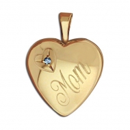 14K Gold Filled Yellow  MOM  Heart Locket w  Cubic Zirconia