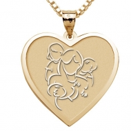 Mother with Daughter and Two Sons   Heart Pendant