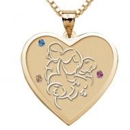 Mother with Daughter and Two Sons   Heart Pendant