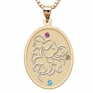 Mother with Daughter and Two Sons with Birthstones   Oval Pendant