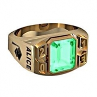 Men s Rounded Square Emerald with Year Class Ring