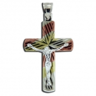 Sterling Silver Tri color Crucifix Cross Pendant