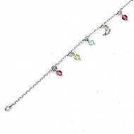 Sterling Silver Adjustable Anklet   Ankle Bracelet Multi Color Beads