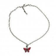 Sterling Silver Adjustable Anklet   Ankle Bracelet Red Butterfly
