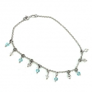 Sterling Silver Adjustable Anklet   Ankle Bracelet Multi Colored Beads