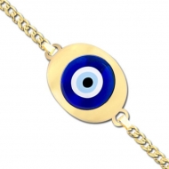 Evil Eye Engraved Oval Bracelet w  Curb Chain