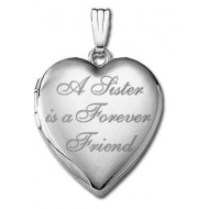 14k White Gold   A Sister is a Forever Friend    Hearts Locket