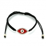 Sterling Silver Evil Eye Adjustable Rope Bracelet