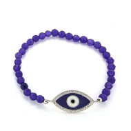Stretchable Sterling Silver Beaded Evil Eye Bracelet