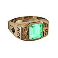 Women s Round Square Emerald with Year Class Ring
