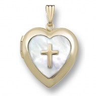 GOLD FILLED Heart Mother Of Pearl Cross Locket