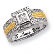 Sterling Silver   Vermeil Square Cubic Zirconia Promise Ring w  Halo