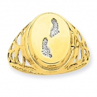 14K Yellow Gold Rhodium Footprints Locket Ring