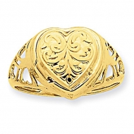 14k Yellow Gold Heart Cartouche Embossed Locket Ring