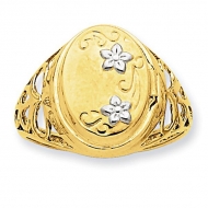 14k Yellow Gold Rhodium Floral Locket Ring