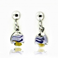 Sterling Silver Enamel   Fish   Dangle Post Earrings