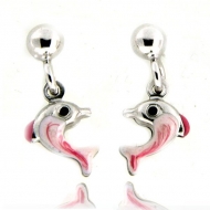 Sterling Silver Enamel   Dolphin   Dangle Post Earrings