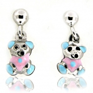 Sterling Silver Enamel  Teddy Bear   Dangle Post Earrings