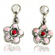 Sterling Silver Enamel   Flower   Dangle Post Earrings