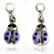Sterling Silver Enamel   Purple Ladybug   Dangle Post Earrings