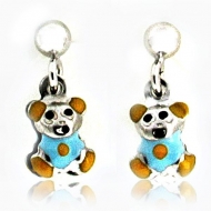 Sterling Silver Enamel   Teddy Bear   Dangle Post Earrings