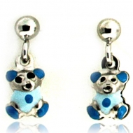 Sterling Silver Enamel   Blue Teddy Bear   Dangle Post Earrings