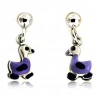 Sterling Silver Enamel   Duckling   Dangle Post Earrings