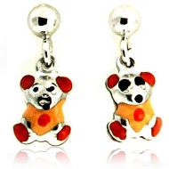 Sterling Silver Enamel   Orange Teddy Bear   Dangle Post Earrings