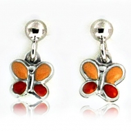 Sterling Silver Enamel  Butterfly  Dangle Post Earrings