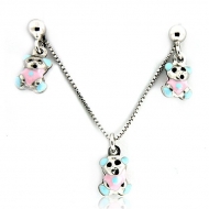 Sterling Silver  Teddy Bear  Necklace and Earrings with Enamel Set