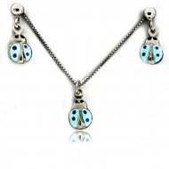 Sterling Silver   Blue Ladybug   Necklace and Earrings with Enamel Set