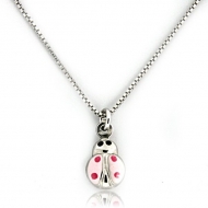 Sterling Silver   Pink Enamel Ladybug   Necklace