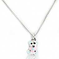 Sterling Silver   Cotton Candy Teddy Bear   Necklace with Enamel