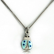 Sterling Silver   Blue Enamel Ladybug   Necklace with Enamel