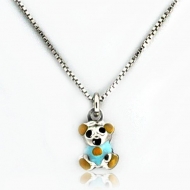 Sterling Silver Enamel   Teddy Bear   Necklace