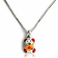 Sterling Silver   Orange Enamel Teddy Bear   Necklace