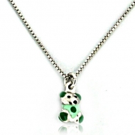 Sterling Silver   Green Enamel Teddy Bear   Necklace