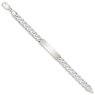 Sterling Silver Polished Engraveable Patterned Curb Link ID Bracelet