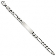 Sterling Silver 8 inch Engraveable Antiqued Figaro Link ID Bracelet
