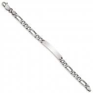 Sterling Silver 8inch Engraveable Antiqued Figaro Link ID Bracelet
