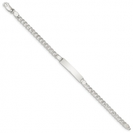 Sterling Silver Polished Diamond cut Engraveable Curb Link ID Bracelet